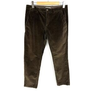 Mango MNG Man Tapered Fit Corduroy Pants Mens 32 Olive Brown Stretch Cotton